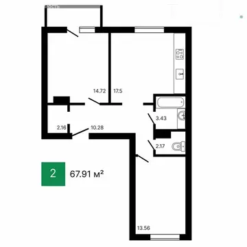 2-комнатная квартира: Пенза, улица Измайлова, 41Б (67.91 м)