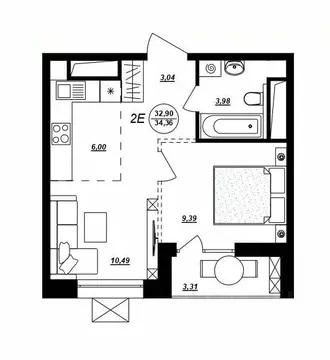 2-к кв. Хабаровский край, Хабаровск ул. Демьяна Бедного (34.36 м)
