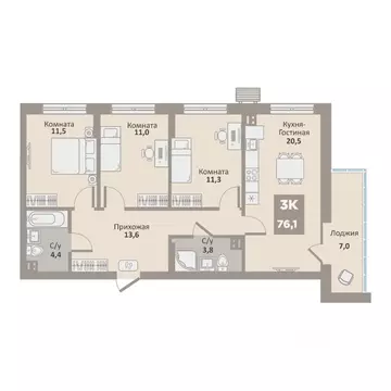 3-к кв. Курганская область, Курган Заозерный жилрайон, 12-й мкр, 1 ...