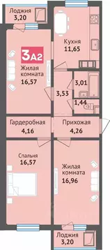 3-к кв. Чувашия, Чебоксары ул. Богдана Хмельницкого, 129 (84.53 м)
