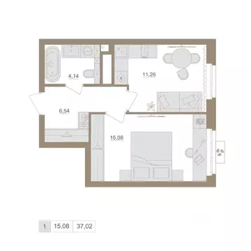 1-к кв. Башкортостан, Уфа бул. Яркий (37.02 м)