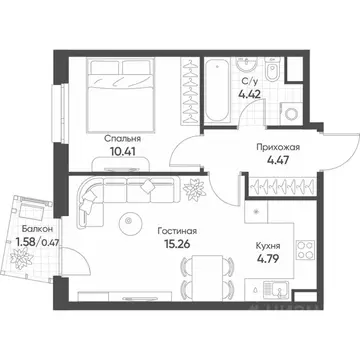 2-к кв. Татарстан, Казань Счастье в Казани жилой комплекс (39.8 м)