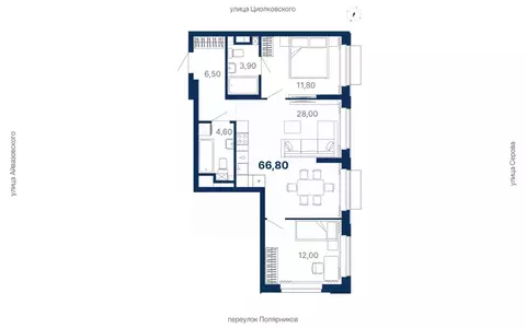 2-к кв. Свердловская область, Екатеринбург пер. Полярников (66.8 м)