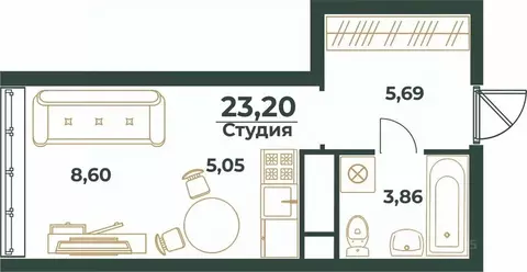 Студия Башкортостан, Уфа ул. Ивана Спатара (23.2 м)