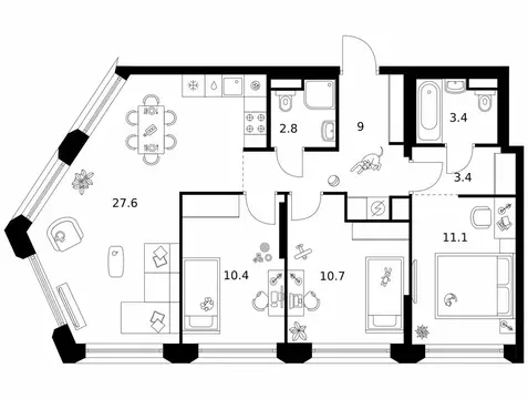 3-комнатная квартира: Москва, жилой комплекс Москворечье, 1.3 (78.4 м)