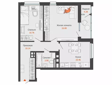 2-комнатная квартира: Ижевск, улица Холмогорова, 121 (53 м)