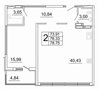 2-к кв. Самарская область, Самара ул. Дыбенко, 5 (78.75 м)
