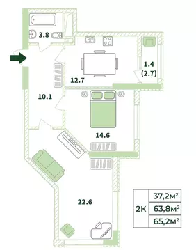 2-к кв. Крым, Симферопольский район, с. Мирное ул. Крымской Весны ...