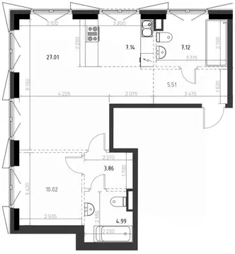 2-к кв. Татарстан, Казань Яналиф жилой комплекс (65.65 м)