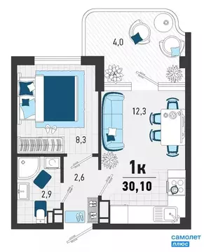 1-комнатная квартира: Агой, Конечная улица, 4 (30.1 м)