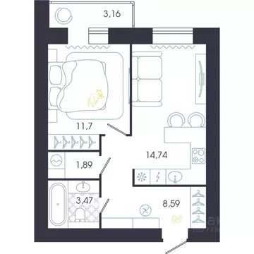 1-к кв. Пензенская область, Пенза Колышлейская ул., 7 (41.97 м)