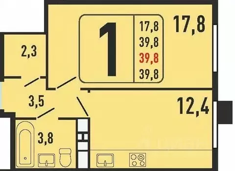 1-к кв. Московская область, Химки Сходня мкр, ул. Фрунзе, 30 (39.8 м)
