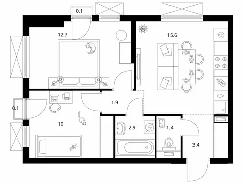 2-комнатная квартира: Котельники, микрорайон Ковровый, ЖК Томилинский ...