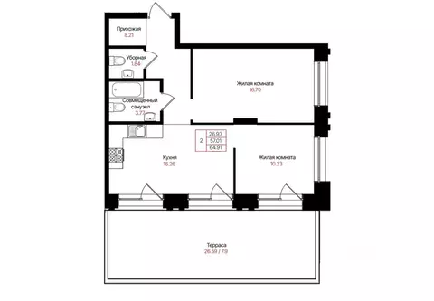 2-к кв. Татарстан, Казань Лето жилой комплекс (64.91 м)