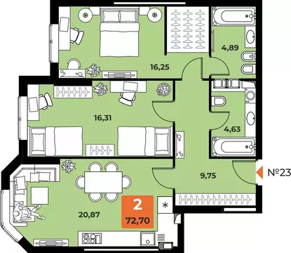 2-к кв. Самарская область, Самара просп. Карла Маркса, 231Б (71.9 м)
