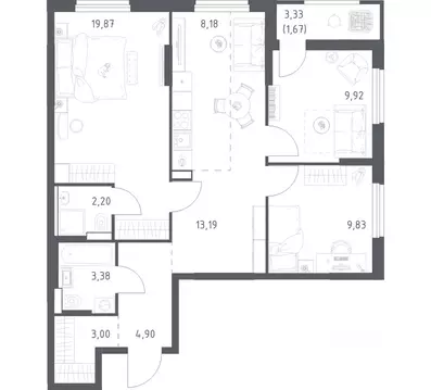 3-к кв. Башкортостан, Уфа ул. Минигали Губайдуллина, 8к9 (76.14 м)