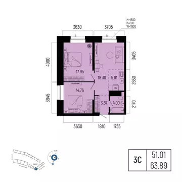 3-к кв. Башкортостан, Уфа Глумилино-1 мкр, Новатор жилой комплекс ...