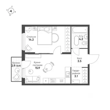 1-к кв. Свердловская область, Екатеринбург Солнечный жилрайон,  (41.8 ...
