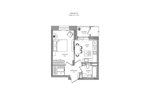 1-комнатная квартира: деревня Кондратово, Водопроводная улица, 5 (38.2 ...