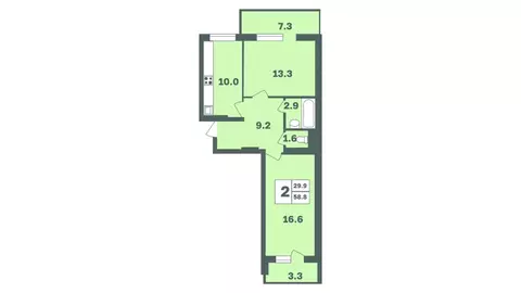 2-к кв. Башкортостан, Уфа Дагестанская ул., лит12 (58.8 м)