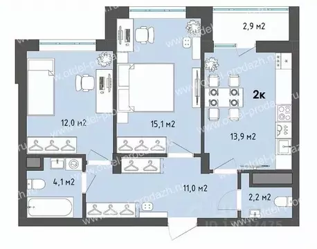 2-к кв. Воронежская область, Воронеж бул. Содружества, 1 (59.8 м)