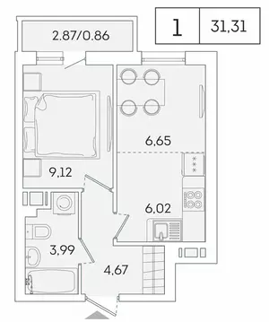 1-комнатная квартира: Мурино, Графская улица, 6к1 (30.3 м)