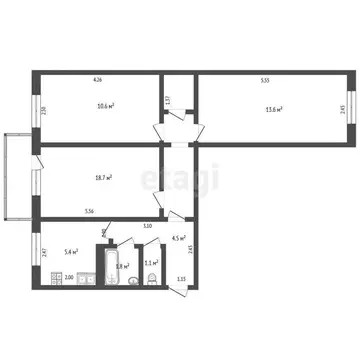 3-комнатная квартира: Самара, Ташкентская улица, 96 (57 м)