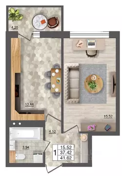 1-к кв. Смоленская область, Смоленск ул. Николаева (41.62 м)