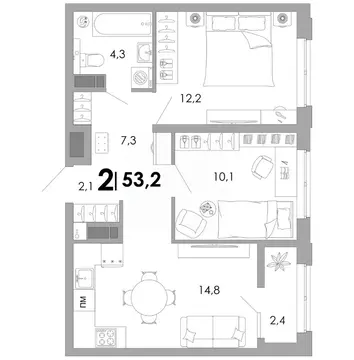 2-к кв. Владимирская область, Владимир Уно жилой комплекс (53.2 м)