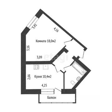 1-к кв. Белгородская область, Белгород Молодежная ул., 17 (37.7 м)