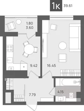 1-к кв. Калининградская область, Светлогорск Новая ул., 22к2 (39.61 м)