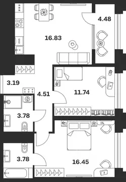 2-к кв. Тульская область, Тула ул. Болотникова, 4 (64.76 м)