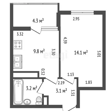 1-комнатная квартира: Санкт-Петербург, Верхне-Каменская улица, 9к1 ...