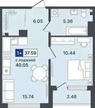 1-к кв. Тюменская область, Тюмень ул. Алексея Сергиенко, 1 (37.59 м)