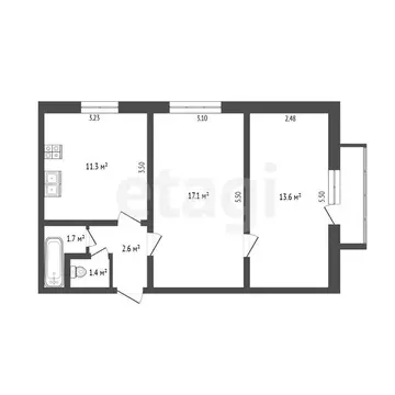 2-комнатная квартира: Тюмень, улица Республики, 246 (47.7 м)