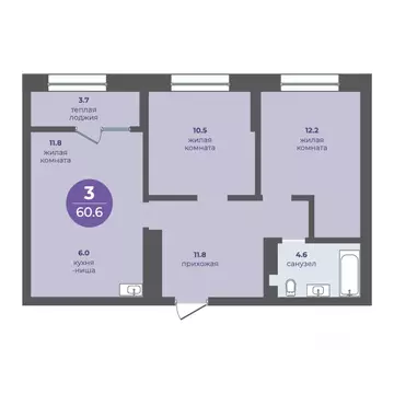 3-к кв. Красноярский край, Красноярск ул. Кутузова (56.9 м)