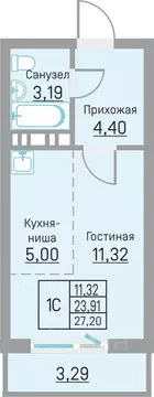 Студия Пермский край, д. Кондратово ул. Водопроводная, 6/4 (27.2 м)