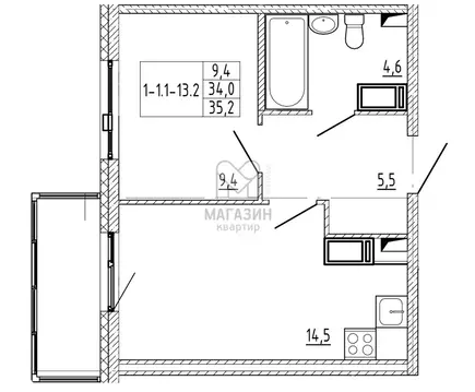 1-комнатная квартира: посёлок Шушары, Чудовская улица, 14к1 (35.2 м)