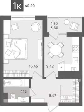 1-к кв. Калининградская область, Светлогорск Новая ул., 22к1 (40.29 м)