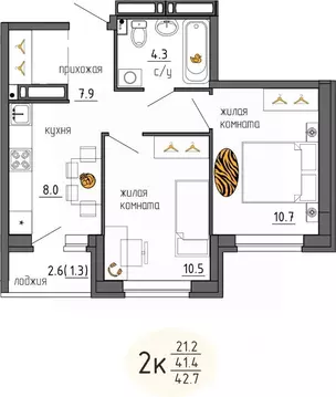 2-к кв. Пермский край, Пермь Ижевская ул., 38 (42.7 м)
