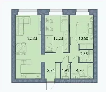 2-к кв. Брянская область, Брянский район, пос. Мичуринский, ...