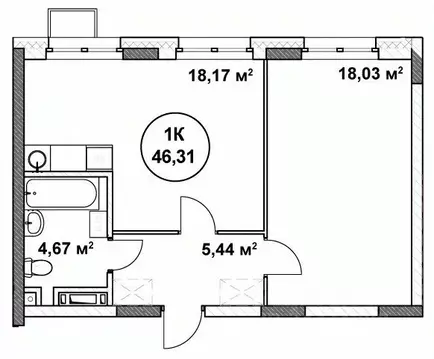 1-к кв. Нижегородская область, Нижний Новгород ул. Родионова (46.31 м)
