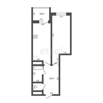 1-комнатная квартира: Тюмень, улица Мельникайте, 2к8 (39 м)