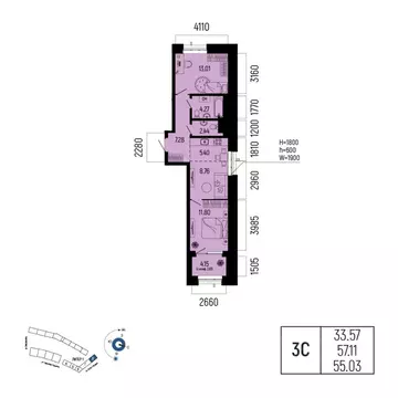 3-к кв. Башкортостан, Уфа Глумилино-1 мкр, Новатор жилой комплекс ...