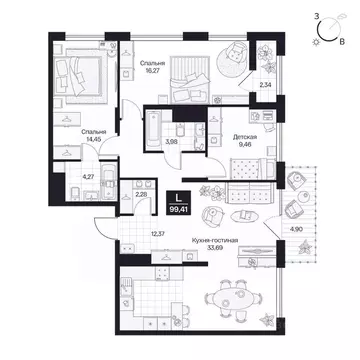 3-к кв. Волгоградская область, Волгоград просп. Имени В.И. Ленина, 59Г ...