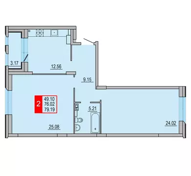 2-к кв. Тверская область, Тверь Петербургское ш. (79.19 м)