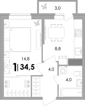 1-к кв. Тверская область, Калининский муниципальный округ, д. Батино ...