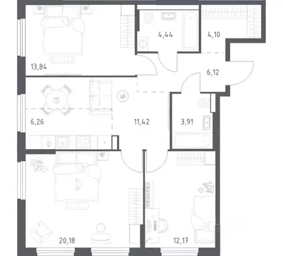 3-к кв. Башкортостан, Уфа ул. Минигали Губайдуллина, 8к9 (82.44 м)