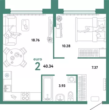 2-к кв. Свердловская область, Екатеринбург ул. Шефская, 22А (40.34 м)