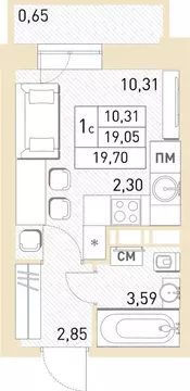 Студия Московская область, Балашиха ул. Безымянная, 16 (19.6 м)